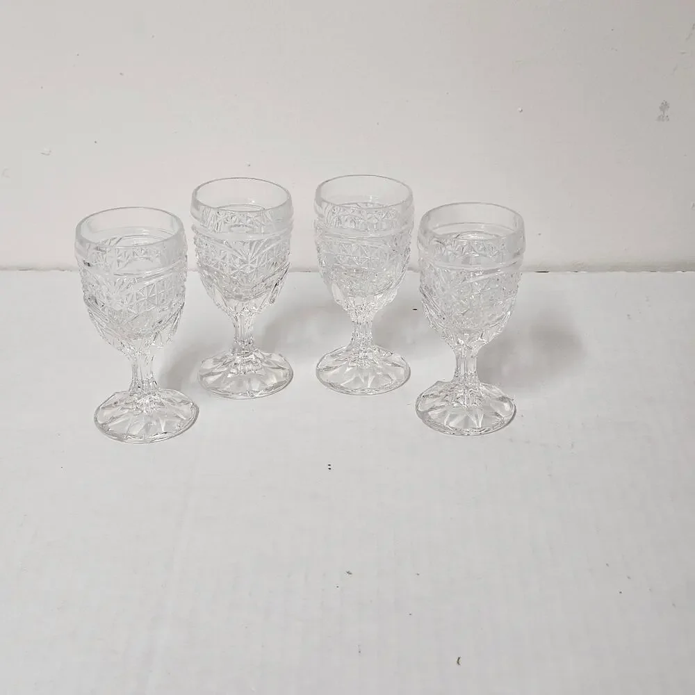 Vintage Glass Cordial Goblets Set 4 Mini Wine Liqueur 3.75